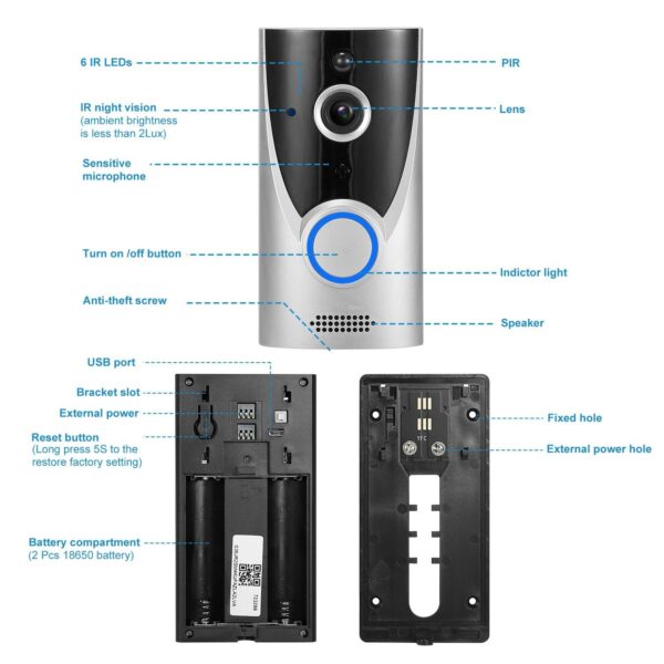 WiFi Video Doorbell Wireless Door Bell 720P HD WiFi Security Camera with Two-way Talk PIR Motion - Image 11