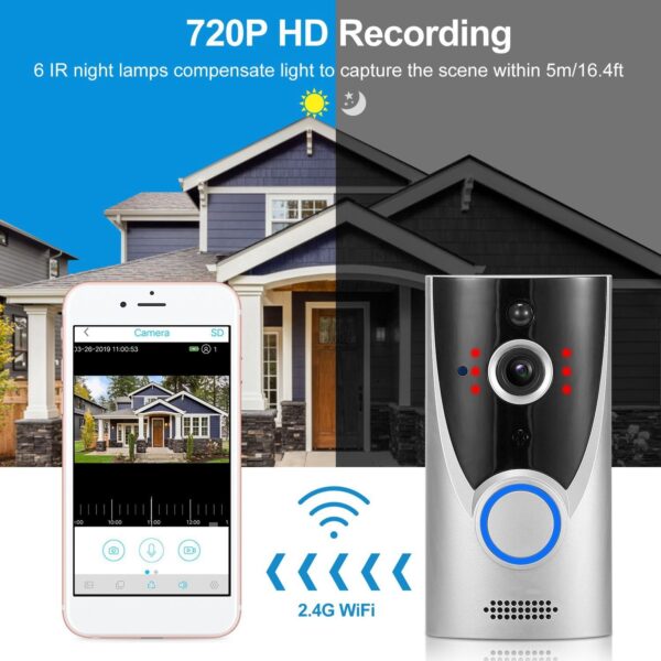 WiFi Video Doorbell Wireless Door Bell 720P HD WiFi Security Camera with Two-way Talk PIR Motion - Image 3