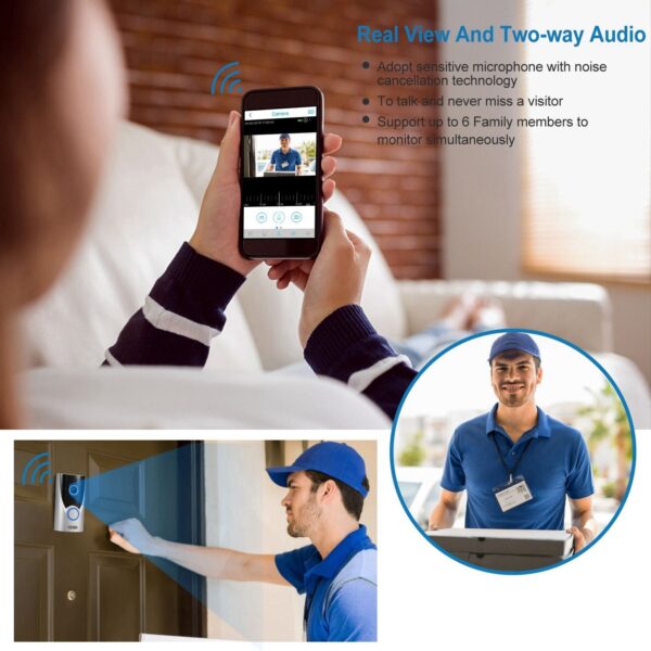 WiFi Video Doorbell Wireless Door Bell 720P HD WiFi Security Camera with Two-way Talk PIR Motion - Image 4