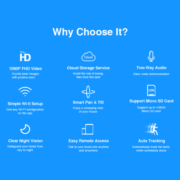 1pc Mini Robot 1080P Wifi IP Camera; Indoor Dome; Auto Body Tracking; Baby Monitor; Night Vision; Mobile Remote; View Security CCTV Camera - Image 4