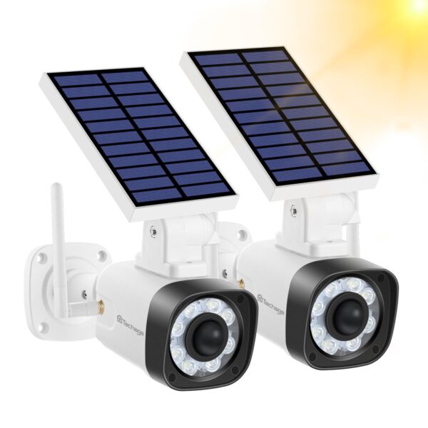 Techage SL669; Solar Battery Powered; Fake Security Camera; Motion-Activated Floodlights; Realistic Look; Easy To Install; IP66 Waterproof; Warning Sticker Included; Pack Of 2 - Image 8