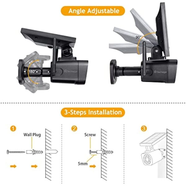 Techage SL669; Solar Battery Powered; Fake Security Camera; Motion-Activated Floodlights; Realistic Look; Easy To Install; IP66 Waterproof; Warning Sticker Included; Pack Of 2 - Image 10