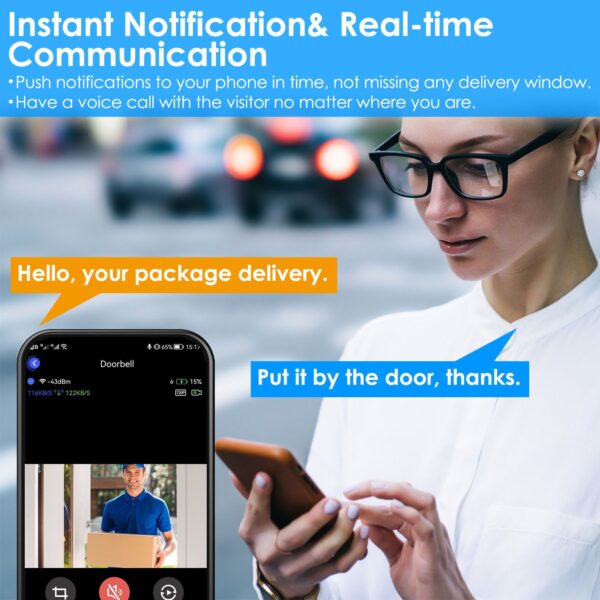 Wireless Smart WiFi Video Doorbell Security Phone Door Ring Intercom Camera Two Way Audio Night Vision 720P Motion Detection Battery Operated - Image 2