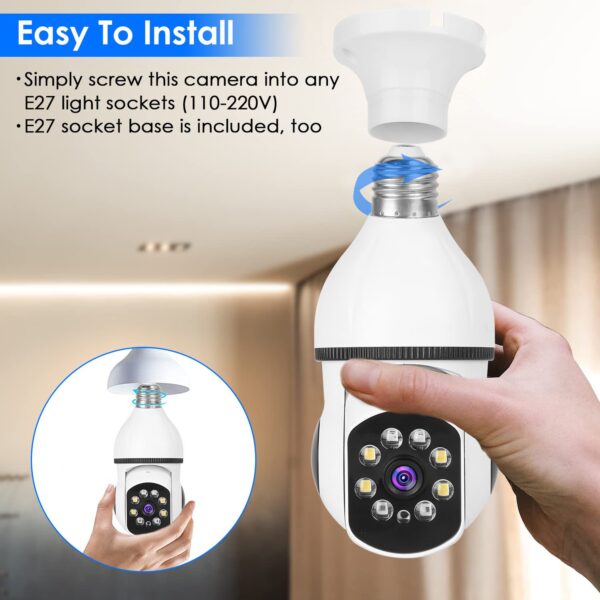 E27 WiFi Bulb Camera 1080P FHD WiFi IP Pan Tilt Security Surveillance Camera with Two-Way Audio Full Color Night Vision Flood Light Motion Tracking Siren Function APP Control - Image 2