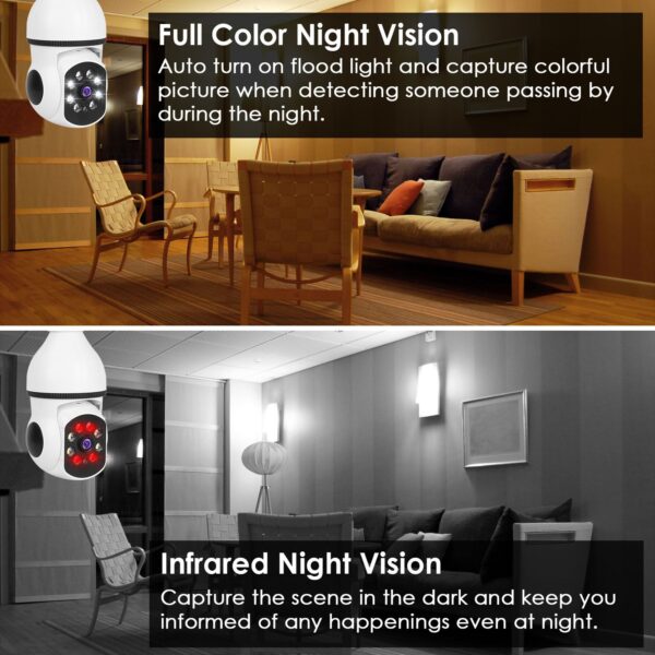 E27 WiFi Bulb Camera 1080P FHD WiFi IP Pan Tilt Security Surveillance Camera with Two-Way Audio Full Color Night Vision Flood Light Motion Tracking Siren Function APP Control - Image 4