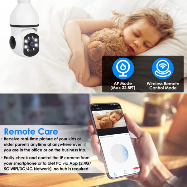 E27 WiFi Bulb Camera 1080P FHD WiFi IP Pan Tilt Security Surveillance Camera with Two-Way Audio Full Color Night Vision Flood Light Motion Tracking Siren Function APP Control - Image 6